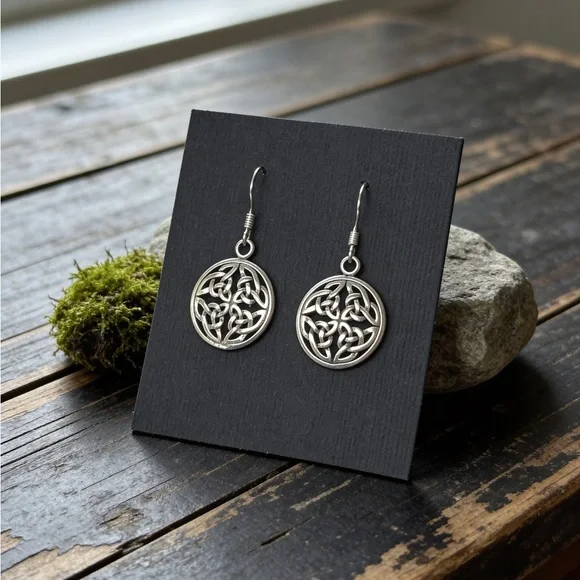 NWT 925 Sterling Silver Round Celtic Dangle Drop Earrings! Hypoallergenic! NEW! - Picture 2 of 9